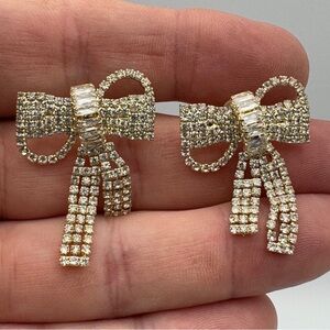 Lovoda Sparkly Rhinestone Bow Earrings (Marked 925s)